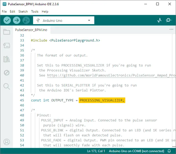 changes in processing visualizer arduino sketch