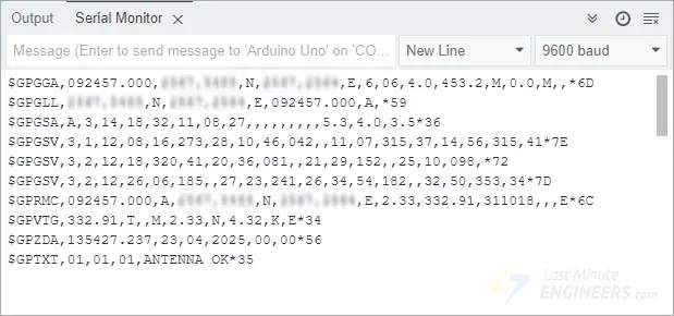 neo 6m gps nmea sentences output on arduino