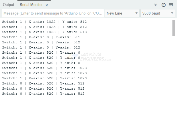 ps2 joystick module arduino sketch output on serial window