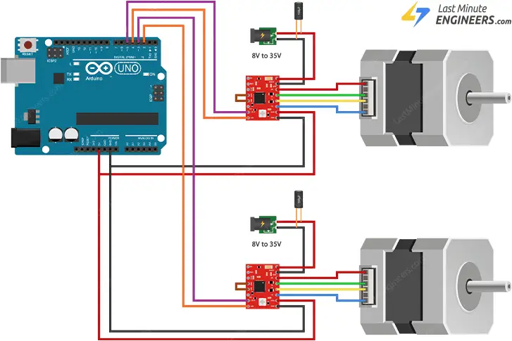 wiring multiple stepper motors to a4988 driver arduino