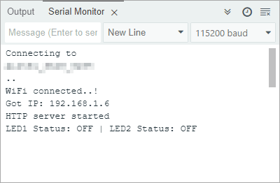esp32 web server station mode serial monitor output webpage accessed